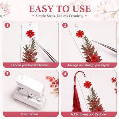 Fuyoooo 61 Pcs Pressed Flower Bookmark Kit,Red Pink Blue,2 x 6 Inch - Image 3