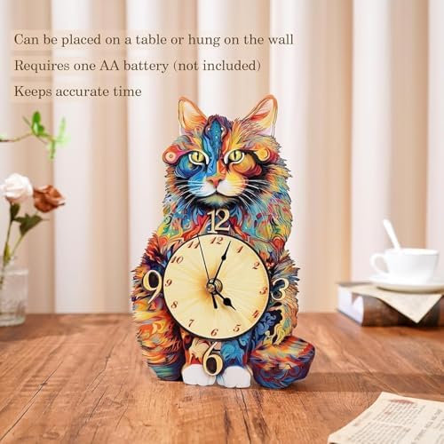 3D Wooden Puzzles for Adults, Maine Coon Clock Cat Wooden Puzzle DIY Craft - Image 2