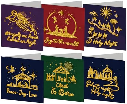 6 Pack Diamond Art Painting Christmas Nativity Jesus Faith Greeting Cards with Envelopes, DIY Card Making Kits for Adults, Diamond Art Postcards for Holiday Blessing by Unknown