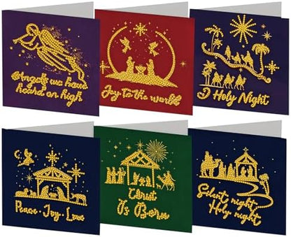 6 Pack Diamond Art Painting Christmas Nativity Jesus Faith Greeting Cards with Envelopes, DIY Card Making Kits for Adults, Diamond Art Postcards for Holiday Blessing by Unknown