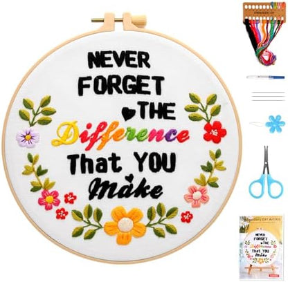 Haootadiy Beginner Embroidery Kit for Adults, Easy Cross Stitch Kit for Beginners and Adults, Full Embroidery Hoop Kit with Needles and Thread Included (Pattern 2) by Haootadiy