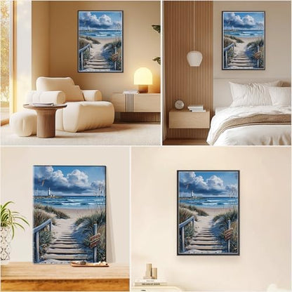 EOBROMD Framed Paint by Numbers Kits for Adults with Wooden Easel, Landscape Seaside DIY Paint by Numbers for Adults Beginner, Painting on Stretched Canvas, Home Decor Gift 10x14 Inch - Image 7