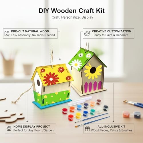 DIY Natural Wood Craft Kit - Pre-Cut Paintable Assembly Set for Home Decor, Yellow - Image 5