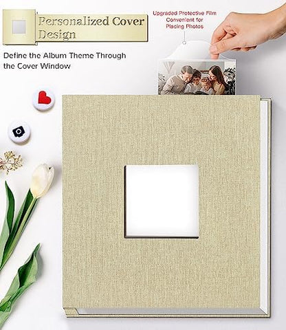 Artfeel Photo Album Self Adhesive Scrapbook Album for 3x5 4x6 5x7 8x10 Pictures,120 Pages Linen Cover with Display Window DIY Photo Book,Ideal Gifts for Family Travel Wedding Baby - Image 2