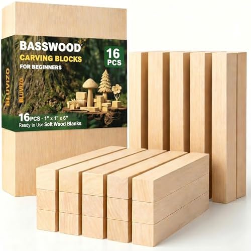 Basswood Carving Blocks 16 PCS: 6" x 1" x 1" Soft Whittling Wood Blanks by YourTrustedCompanionontheCarvingJourney