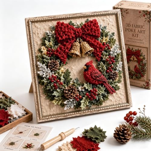 3D Christmas Fabric Art Kit with Frame, No-Sew Handmade Fabric Poke Art Kit by Unknown
