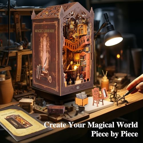 Book Nook Kit,DIY Miniature House Kit,Dollhouse Booknook with Dust Cover & LED Light,3D Wooden Bookends Puzzle,Bookshelf Decorfor for Adults, Teens, Beginners,Gifts for Family, Friends - Image 5