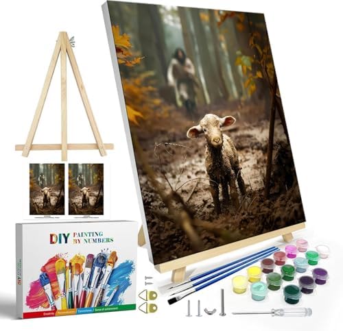 Jesus Paint by Numbers Kit for Adults Framed Canvas, with Wooden Easel - Image 2