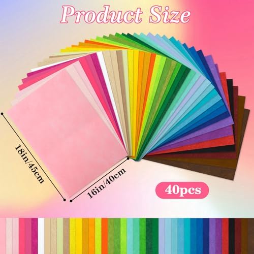 40 Pcs Felt Fabric Sheets 16 x 18 Inches Assorted Colors Felt Sheets for Crafts 1mm Thick Craft Felt Fabric Non Woven Fabric Squares Stiff Felt Sheets for Crafts DIY Patchwork Sewing Projects Supplies - Image 3
