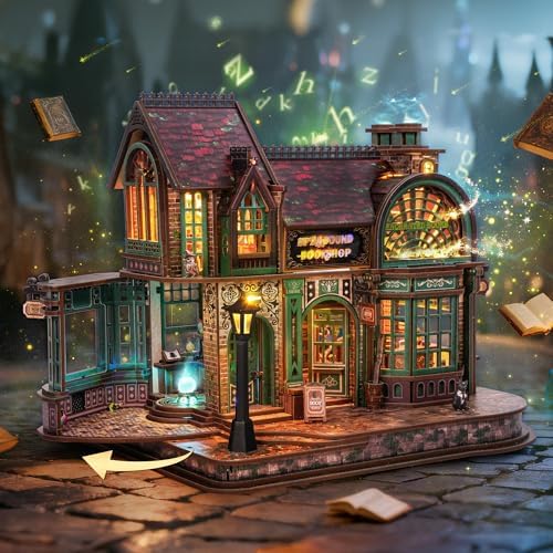 FUNPOLA 3D Wooden Puzzle Magic Bookstore with LED Lights Book Nook Kits - Image 2