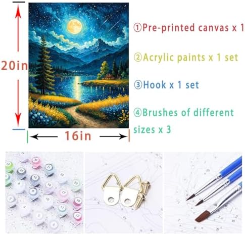 Lovepefe Moon Paint By Numbers Kit for Adults Beginner Forest Adult Paint By Number Kits On Canvas Adults Kits DIY Lake Flowers Oil Painting Kits for Gift Home Wall Decor 16x20 Inch - Image 5