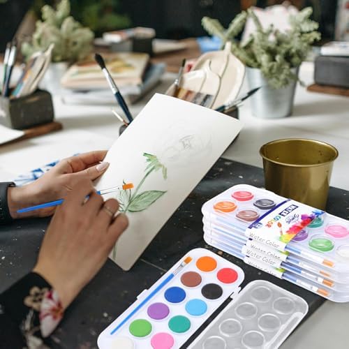 Nuanchu Gifts Bulk Watercolor Paint Washable Watercolor Paint Kits Palette and Brushes Portable Water Color Supplies for Adults, Beginners Artists Graduation Gift(20 Pack,12 Colors) - Image 6