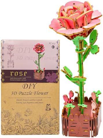 aeloer 3D Wooden Flower Puzzles for Adults - Pink Rose, DIY Model Kit Building Set, Creative Craft for Adults, Unique Botanical Home Office Decor & Relaxing Gift Idea by Unknown