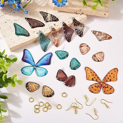 FASHEWELRY 24Pcs Resin Butterfly Wing Charms Insects Wing Charms 6 Colors Fairy Feather Pendants with Jump Rings Earring Hooks for Crafts Jewelry Making - Image 2