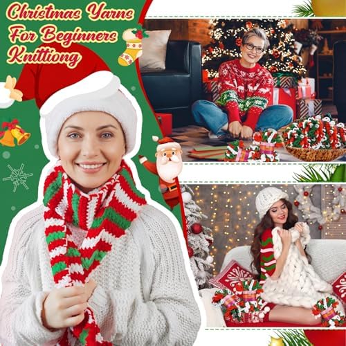 Threlaco 12 Skein Christmas Loop Yarn for Finger Knitting, Red, White,Green - Image 4