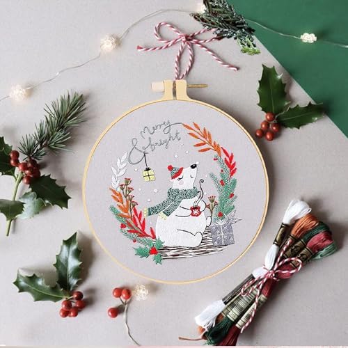 Huacan Embroidery Kits for Adults Beginner 4 Pcs Stamped Christmas Tree Pattern Stitching DIY Sewing Kit 7.9 x 7.9 Inch - Image 3