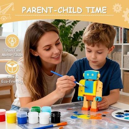 SainSmart Jr. Woodworking Building Kits for Kids, 4-in-1 Wood Building Kits for Kids STEM Projects Set, DIY Arts & Crafts Assembly Toys with Paints & Brushes, Ideal Gift for Boys and Girls - Image 4