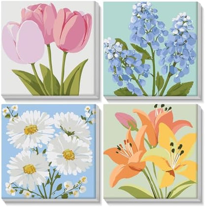Lxmsja 4 Pack Gentle Garden Paint by Numbers Kit for Adults, Easy Framed Paint by Numbers for Adults Beginner, DIY Acrylic Oil Painting Craft Kits for Home Wall Decor 8x8 inch by Lxmsja