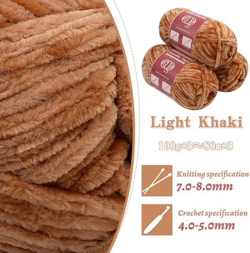 LUNARM Chenille Yarn 3 Pack 3.5oz Chunky Blanket Velvet Yarn 263 Yard - Image 3