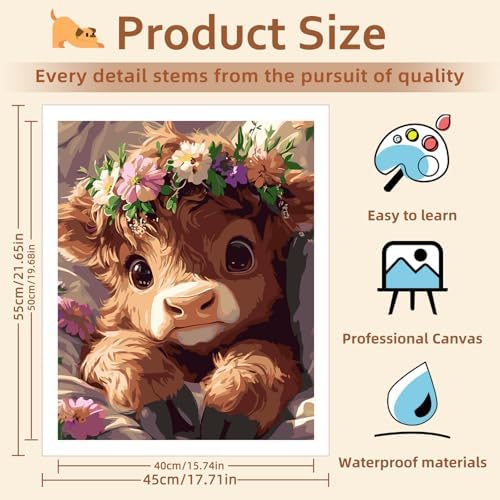 Reivworl Cow Paint by Numbers Kit for Adults Beginners, Highland Cow Paint by Numbers, Adult Paint by Number Kits for Gifts and Wall Decor 16x20 Inch - Image 4