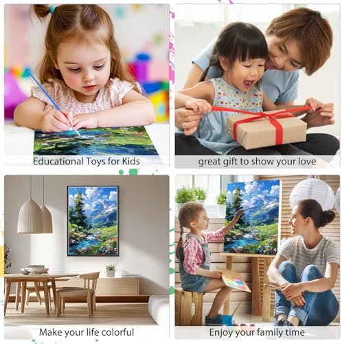 EOBROMD Framed Paint by Numbers Kits for Adults with Wooden Easel, Landscape Mountain DIY Acrylic Paint by Number on Stretched Canvas, Painting Kits Adults Oil by Numbers for Home Decor 10x14 Inch - Image 4