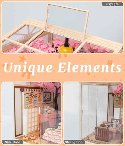 Sakura Izakaya Miniature House Kit, DIY Japan Street Style Dollhouse Kits with LED Light & Mini Furniture, Creative Gift for Women Teens Who Love Cherry Blossom Decor - Image 5