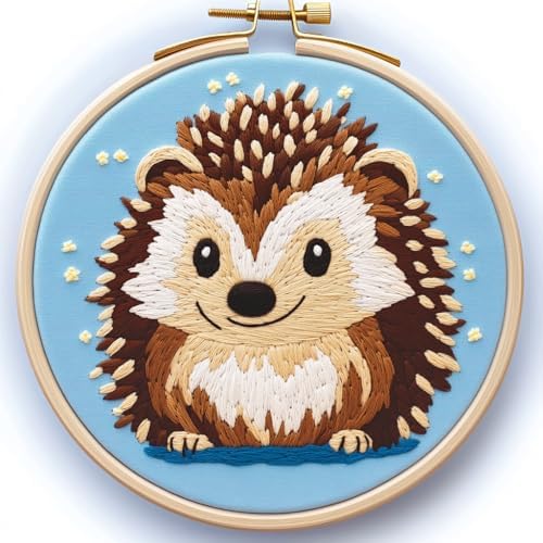 DIY Punch Needle Kits Hedgehog with Hoop 20x20cm-1 by Unknown
