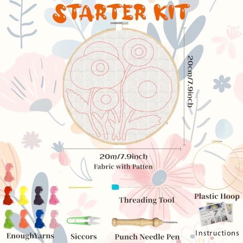 BEUNITONE 2PCS Bohemian Flower Punch Needle Kit for Adults Beginners, Complete Craft Kit Needlepoint Kits for Adults with Hoop, Punch Needle Starter Craft Set for Cloth Festival Gift and Home Decor - Image 2