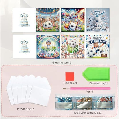JISHSHAY 6 PCS Diamond Painting Happy Birthday Cards Football Cake Diamond Art Greeting Cards with Envelopes Gem Art Gem Painting Embroidery Kit Mosaic Kits for Adults with Special Shape Drills - Image 3