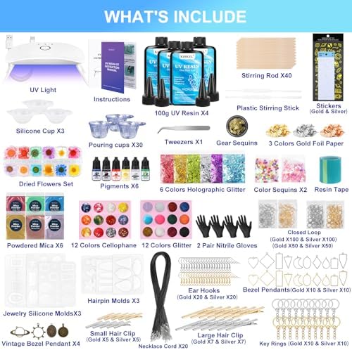 KISREL 400g UV Resin Kit with Light and Molds, Clear Low Odor Hard UV Glue - Image 2