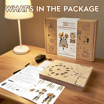 3D Wooden Puzzles for Adults-Beagle Clock Puzzle-Adult Crafts - Image 2