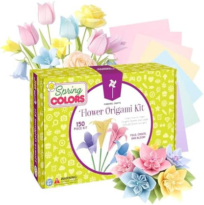 Pinwheel Crafts Flower Origami Kit for Kids Ages 8-12, 150 Pcs Spring Color by PinwheelCrafts