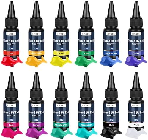 KISREL Transparent Colored UV Resin, 12 Colors 240g Hard Type UV Resin Kit by KISREL