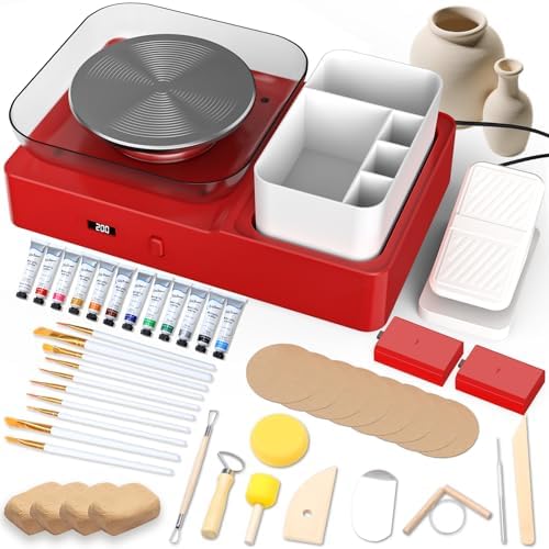 Skirfy Pottery Wheel for Adults Kids,Complete Pottery Set for Beginners with 6.3" Turntable with Two-Way Rotation,Craft Kits Toys Birthday Gifts for Boys Girls(Red) by Skirfy