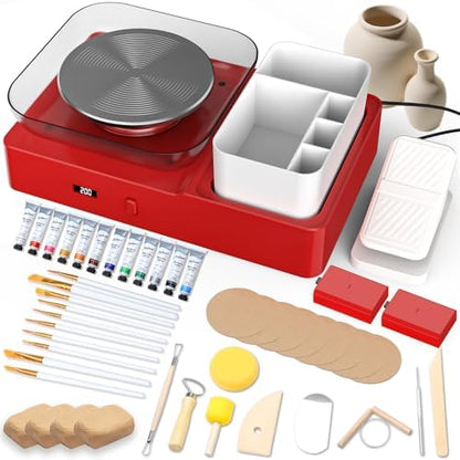 Skirfy Pottery Wheel for Adults Kids,Complete Pottery Set for Beginners with 6.3" Turntable with Two-Way Rotation,Craft Kits Toys Birthday Gifts for Boys Girls(Red) by Skirfy