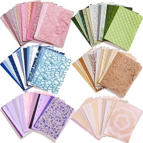 108 Sheets Textured Scrapbook Paper and Mesh Fabric Assorted Set - 6 Pack Mixed Special Paper for Scrapbooking Planner Bullet Junk Journal Supplies Mixed Collage Background 3.9x5.5 Inch by emmoolife