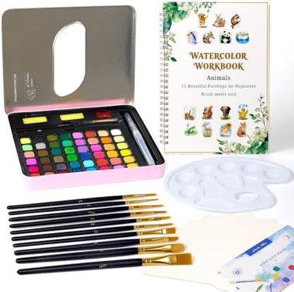 48 Colors Watercolor Paint Set for Adult Beginner with Watercolor Workbook by SHINYHARBOR