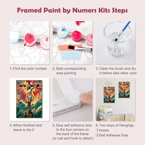 MOGTAA Jesus Paint by Numbers Kit for Adults Beginners with Frame, Religious Cross Adult Paint by Number Kits on Canvas with Easel, Easy DIY Oil Painting Kits for Home Decor, 8x12in - Image 6