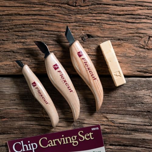 FLEXCUT Wood Carving Knives | Chip Carving Set | 1095 High Carbon Steel Blades | Ergonomic Ashwood Handle | Set of 3 Woodcarving Tools | KN115 | Made in the U.S.A. - Image 4