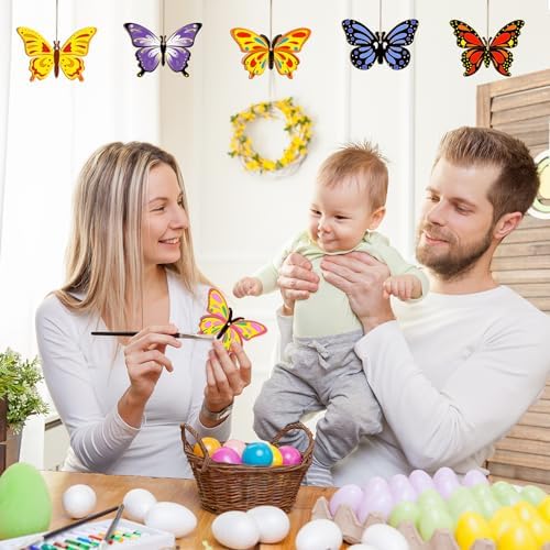 80PCS Wooden Spring Ornaments to Paint Butterfly Cutouts, 8 Styles DIY Blank Unfinished Wood Butterfly Cutouts Ornament for Home Crafts Hanging Decorations - Image 6