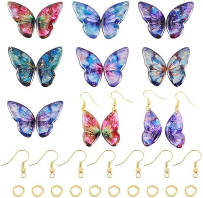 FASHEWELRY 14Pcs Resin Butterfly Wing Charms for Earring, Gradient Insect Wing Pendants Colorful Feather Wings Charms with Gold Foil for Jewelry Making - Earring Hooks & Jump Rings - Image 7