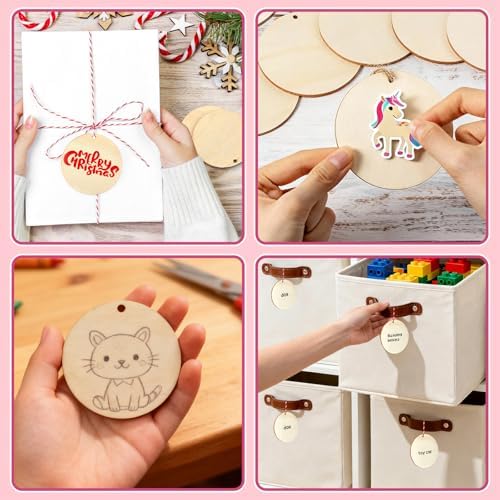 FSWCCK 50 Pcs 3in Wood Circles with Holes & Ropes, Discs for Painting DIY - Image 5