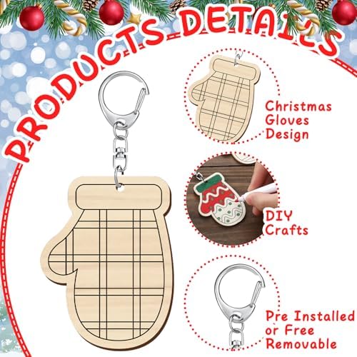 RattanView 24 Pcs Mitten Craft Keychains DIY Keychain, 12 Styles - Image 3