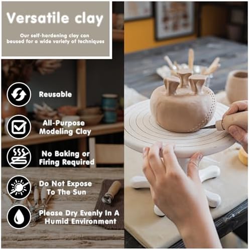 Natural Air Dry Clay, 3.3 LB Modeling Clay, Pottery Clay, All-Purpose Clay Ideal for Beginners and Experienced Sculptors, 8.8OZ per Colors - Image 6