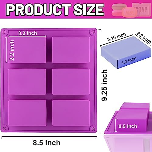 Lerykin 4 Pack Silicone Soap Molds, 6 Cavities Rectangle Silicone Soap Mold, Great for Homemade Craft Soap Bar Mold, DIY Chocolate Molds, Cake Molds & Ice Cube Trays - Just Pop Out (Purple & Pink) - Image 6