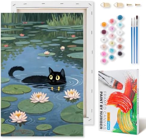 Black Cat Framed Paint by Numbers Kit for Adults Beginner 8x12 inch by Kalonyth