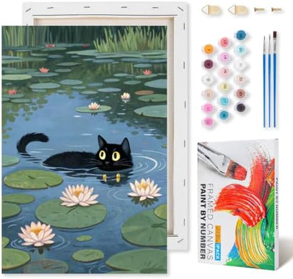 Black Cat Framed Paint by Numbers Kit for Adults Beginner 8x12 inch by Kalonyth
