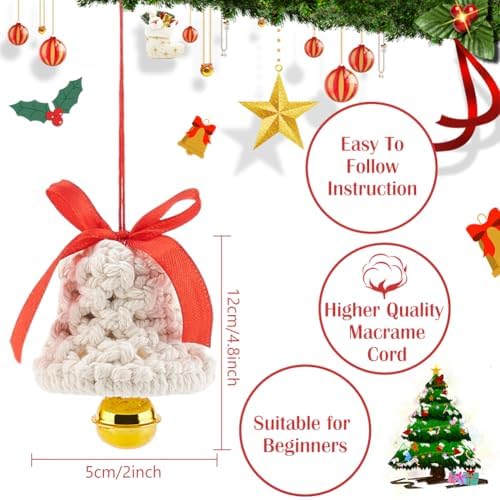 ACRNIGHEET 3PCS Macrame Kit for Adults Beginners, DIY Christmas Bells Ornaments, White Bell Hangings for Xmas Tree, Include Instruction and Video - Image 7