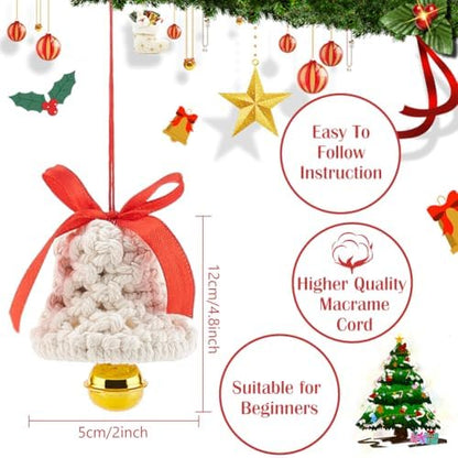 ACRNIGHEET 3PCS Macrame Kit for Adults Beginners, DIY Christmas Bells Ornaments, White Bell Hangings for Xmas Tree, Include Instruction and Video - Image 7