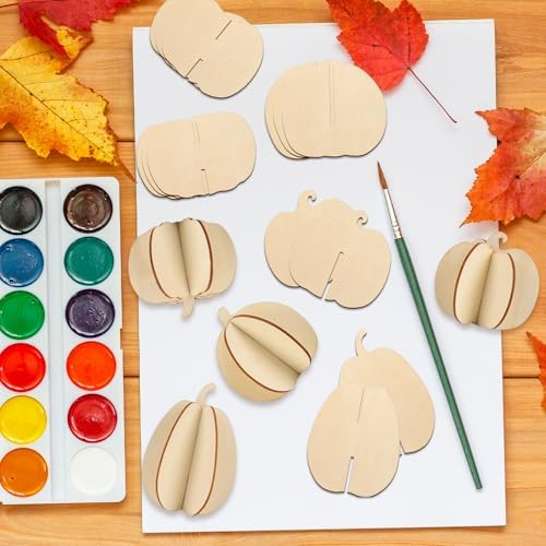 COCHIE DIY Fall 3D Pumpkins Wood Crafts to Paint, Paintable Unfinished Wooden Slices for Craft, Pumpkin Cutouts Ornaments for Painting Decorations (24 PCS) - Image 5